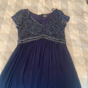 Navy blue beaded prom dress. Size is cut out but it was labeled a 16. Worn once